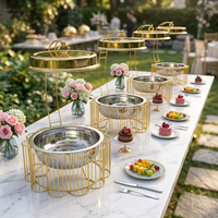 Chafing Dish Berlapis Kawat Emas dengan Tutup Lipat Berhias Kelopak Bunga untuk Peralatan Katering Hotel dan Pesta