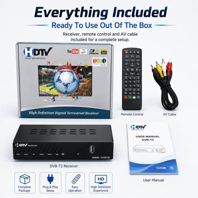 HDTV DVB-T2 Digital Terrestrial Receiver Full HD 1080P Set Top Box with USB WiFi AC-3 Support ECOS OS Ethernet 12-Month Warranty