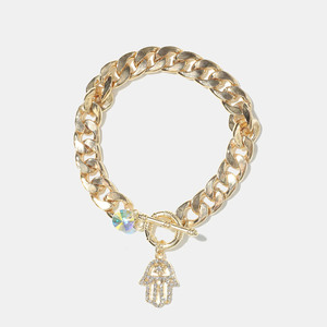Hot-selling Trendy Hip-hop Geometric Gold Plated Copper Charm Pendant Adjustable Cuban Bracelet <b>Bangle</b> for Women <b>Men</b> - Product Image 2