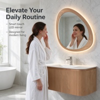 Meuble de salle de bain mural moderne en bois avec vasque en céramique, miroir intelligent, égouttoir en cuivre, résistant à l'eau, et éclairage LED