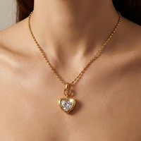 Collier pendentif cœur en acier inoxydable plaqué or PVD 18 carats JUSNOVA, étanche, avec chaîne de perles de lave CZ, bijoux pour femmes