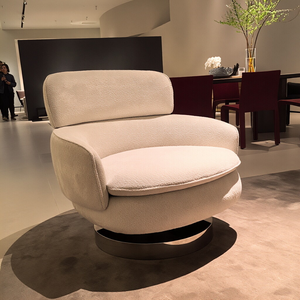 Fauteuil de salon pivotant et à bascule en tissu lin blanc, style Teddy, haut de gamme et moderne - Product Image 4