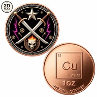 Pièce de monnaie en cuivre pur 999 de 1 once, personnalisée en gros, motif épées croisées, crâne et éclairs, pièce commémorative de collection