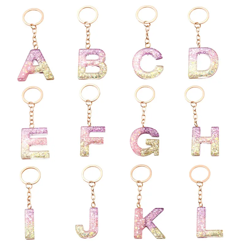 Trendy Glitter Resina Inicial Alfabeto Carta Pingente Chaveiro Para As Mulheres A-z Jóias Resina Lantejoulas Chaveiro Saco Acessórios