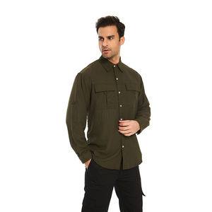 قمصان صيد مخصصة بعامل حماية من الأشعة فوق البنفسجية +50، مقاسات كبيرة، أكمام طويلة للرجال، قميص كارجو خفيف الوزن للحماية من الشمس، ملابس عمل خارجية من القطن - Product Image 5