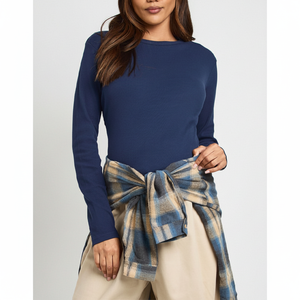 Camiseta de mujer de alta calidad nueva moda Color sólido 100% algodón suelto Casual manga larga Tops - Product Image 1