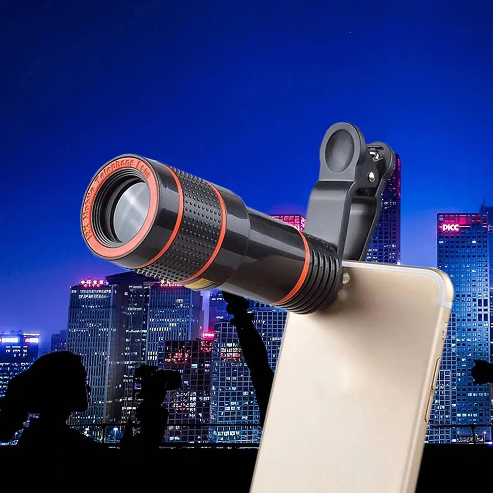 Telefoto kamera makro Lens kiti evrensel cep telefonu için Smartphone teleskop odak Len klip 12x telefon Lens optik Zoom