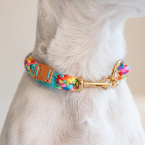 Set Kalung dan Tali Anjing Model Hands Free Baru 2025, Anyaman Warna Pelangi, Ukuran Kecil untuk Anak Anjing - Product Image 1