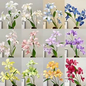 Fleur artificielle en soie faite à la main, style peinture à l'huile Mishu, orchidée flamme à 6 têtes, pour décoration maison et mariage - Product Image 5