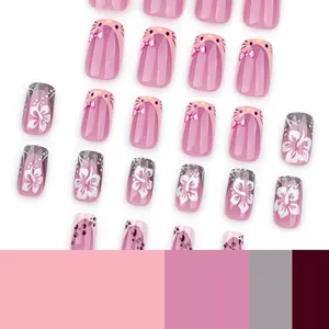 Nuevas <span class=keywords><strong>Uñas</strong></span> <span class=keywords><strong>Postizas</strong></span> Francesas Puntiagudas <span class=keywords><strong>para</strong></span> Mujeres y <span class=keywords><strong>Niñas</strong></span>, Diseño Cuadrado Mediano con Flores 3D, <span class=keywords><strong>Uñas</strong></span> <span class=keywords><strong>Postizas</strong></span> con Caja - Product Image 2
