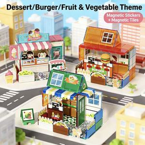 <b>Plastic</b> Children's Magnetic Building <b>Blocks</b> Hamburger Shop Educational Early Learning Sticker <b>Block</b> Set - Product Image 3