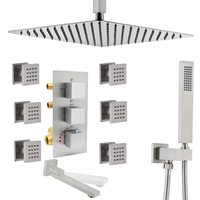 Ensemble complet de robinetterie de douche thermostatique 4 voies en laiton, finition nickel brossé, avec 6 jets de massage corporel, pour baignoire, hôtel et villa