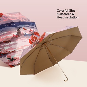 Ombrello Parasole in Stile Giapponese con Manico in Metallo Curvo, Apertura Manuale, 5 Pieghe, Protezione UV con Rivestimento Colorato, Uso Doppio Pioggia e Sole - Product Image 3