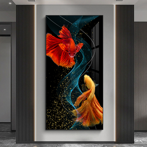 Arte de pared de animales <span class=keywords><strong>Koi</strong></span> de lujo moderno personalizado abstracto Naturaleza muerta diamante pintor casa decorada pintura de porcelana de cristal - Product Image 2