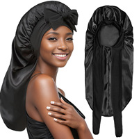 Bonnet en Soie Extra Large avec Long Ruban à Nouer, Bonnet de Nuit Ajustable en Satin pour Tresses, Soin des Cheveux, Vente en Gros Personnalisée