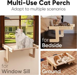 <span class=keywords><strong>FUKUMARU</strong></span> Repose-pieds pour chat 3-en-1 convertible en hamac, pour fenêtre, rebord de fenêtre, lit ou sol, robuste, en tissu de lin lavable et renforcé - Product Image 2