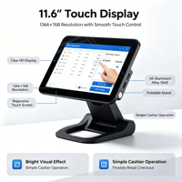 Terminal de point de vente tout-en-un en aluminium noir pour restaurant, multifonction, écran LED 11,6 pouces, pliable