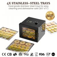 Déshydrateur alimentaire à 4 plateaux en acier inoxydable 304 de qualité alimentaire, contrôle numérique, faible bruit, pour fruits, légumes, viande séchée, herbes, friandises pour chiens