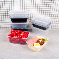 Boîte à bento jetable rectangulaire transparente noire pour repas micro-ondes boîte à bento en plastique récipient de restauration rapide avec couvercle