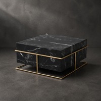 Table basse en marbre artificiel noir sur mesure avec cadre en métal doré, mobilier moderne pour la maison