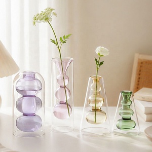 Vases à fleurs hydroponiques en verre borosilicate soufflé à la main, violet, jaune, vert, double couche, colorés, pour la décoration de la maison - Product Image 1