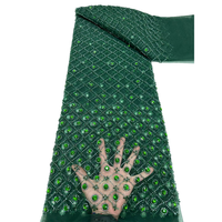 NI.AI - Tela de Tul con Lentejuelas Geométricas de Lujo, Encaje de Red con Diamantes, Esmeraldas y Cuentas de Cristal