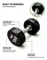 Équipement de musculation, ensembles d'haltères, haltères de gym en TPE de haute qualité à 12 faces