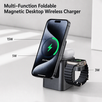 Chargeur sans fil magnétique pliable 3-en-1 15W QC3.0/PD Type-C à charge rapide avec protection OVP pour téléphone portable et montre connectée