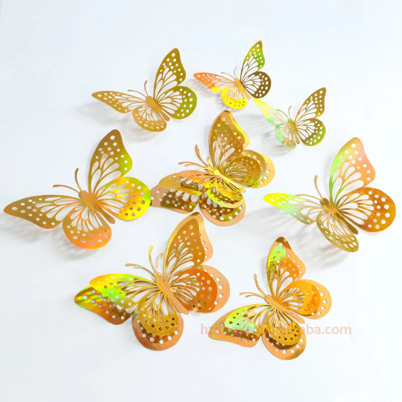 Новый металлизированной бумаге комплект с бабочкой для торта кекс украшения золотого и серебряного цвета 12 шт набор бабочки