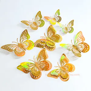 Conjunto de mariposas de papel metálico, decoración de pasteles, magdalenas, oro y plata, 12 Uds.