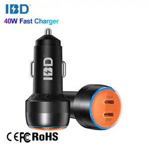 Carregador de carro portátil 12v para celular IBD mini carregamento rápido PD 20W 40W 2 em 1 multi USB tipo C USB Metal Dual Port Adaptador