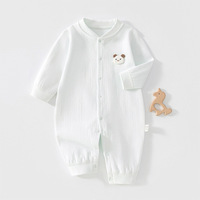 Combinaison bébé en coton doux et agréable pour la peau, à manches longues, boutonnée sur le devant, avec fermeture à pression à l'entrejambe, applique ours mignon, tenue quotidienne pour nouveau-né