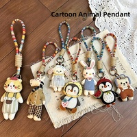 Nouveaux charms mignons en tissu peluche, porte-clés faits main lapin, ours, pingouin, accessoires de sac de mode style dessin animé