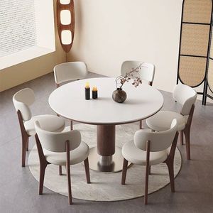 โต๊ะอาหารไม้เนื้อแข็งทรงกลมพร้อมฐานสแตนเลส ดีไซน์ผสมผสานที่มั่นคง แข็งแรง สำหรับใช้ในบ้าน - Product Image 2