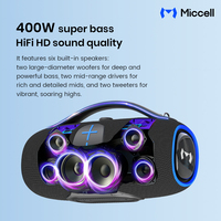 Enceinte portable Miccell SP46 400W pour fêtes, batterie externe 30000mAh, karaoké, étanche IPX5, basses puissantes pour l'extérieur