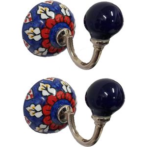 PARIJAT Handicraft Set 2 Ceramic Metal <b>Wall</b> <b>Hooks</b> <b>Wall</b> Mounted Single <b>Hook</b> Hanger for Hanging Clothes Hat Coat Door <b>Hook</b> Rack - Product Image 2
