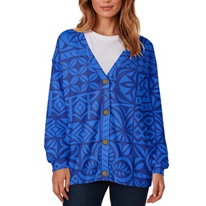 Suéter Cárdigan de Moda con Estampado Polinesio Tapa para Mujer, Manga Larga, Cuello en V, Abotonado, para Otoño y Primavera - Product Image 6