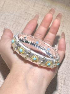 Bracelet unisexe tendance UM Jewelry en argent 925 plaqué or 18 carats, certifié NGTC, motif étoile de la Route de Soie, avec zircon blanc et turquoise, vente en gros - Product Image 5