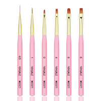 Ensemble de 6 pinceaux professionnels anti-roulement à poignée hexagonale en acrylique rose macaron pour le nail art, idéal pour le gel UV et la peinture de détails