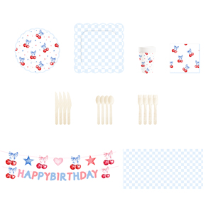 Ensemble de vaisselle en papier sur le thème de la cerise personnalisé DAMAI, assiettes, gobelets et serviettes en papier bleu jetables pour les anniversaires d'enfants et les fêtes de thé - Product Image 2