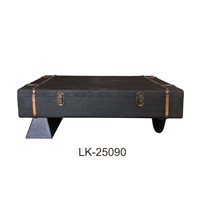 Table basse de salon KD au design classique en bois, surface en tissu, asymétrique, style coffre (LK-25090)
