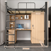 Lit superposé en métal moderne et robuste avec bureau, lit mezzanine en acier pour dortoir scolaire et rangement à domicile pour usage domestique