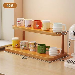 Desktop Cup Holder Two Layer Wooden <b>Organizer</b> For Office <b>Desk</b> Storage - Product Image 4
