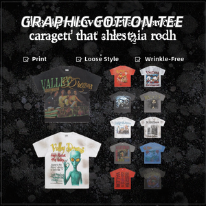 เสื้อยืดโอเวอร์ไซส์ทรงหลวมสำหรับผู้ชาย ผ้าฝ้ายทอ 100% หนานุ่ม พิมพ์ลายกราฟฟิตี ประดับเพชร กันขนร่วง - Product Image 2