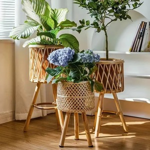 Nordic bamboo storage rack, multi-functional scene rack, bamboo woven rack, living room plant rack - Product Image 3
