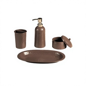 Ensemble d'accessoires de salle de bain en acier inoxydable marron Décor de comptoir en métal 4 pièces pour la salle de bain de la maison ou de l'hôtel - Product Image 1