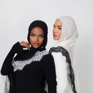 Nuovo <span class=keywords><strong>Hijab</strong></span> alla <span class=keywords><strong>Moda</strong></span> con Inserti in Pizzo, Tinta Unita, in Rayon Modal Traspirante, Sciarpa Tessuta in Modal, Copricapo per Donne, Quattro Stagioni - Product Image 1