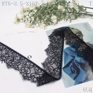 비탄성 블랙 나일론 메쉬 멋진 속눈썹 테두리 꽃 레이스 트리밍 6cm 프랑스 샹틸리 레이스 트림 여성용 원피스 - Product Image 6