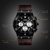 Montre de sport pour homme SKMEI 9157, étanche 30M, chronomètre, date, grand cadran, bracelet en cuir et acier