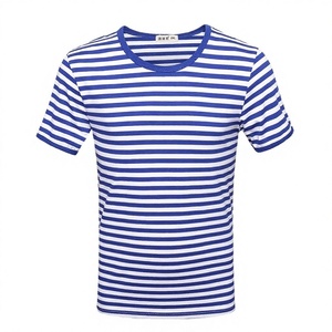 Maglietta a Righe Nautica in Cotone 180g, Collo Tondo, Unisex, Blu <span class=keywords><strong>e</strong></span> Bianca, Manica Corta, T-Shirt DIY per Uniforme di Classe, Completo da Marinaio - Product Image 1